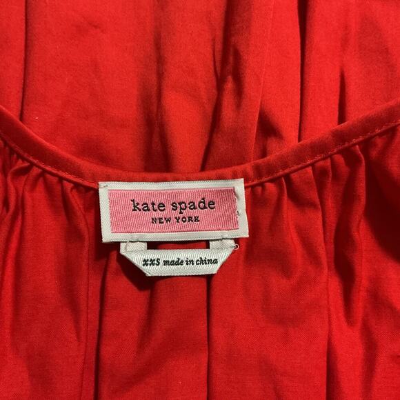 Kate Spade Red  Riviera Smocked Poplin Peplum Top Smocked Puff SLeeve  XXS - Picture 7 of 10